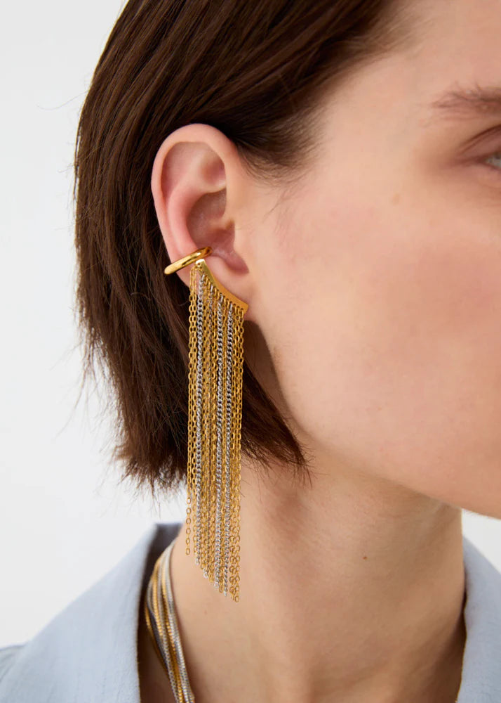 ORECCHINO EARCUFF CON FRANGE ORO/ARGENTO NALI