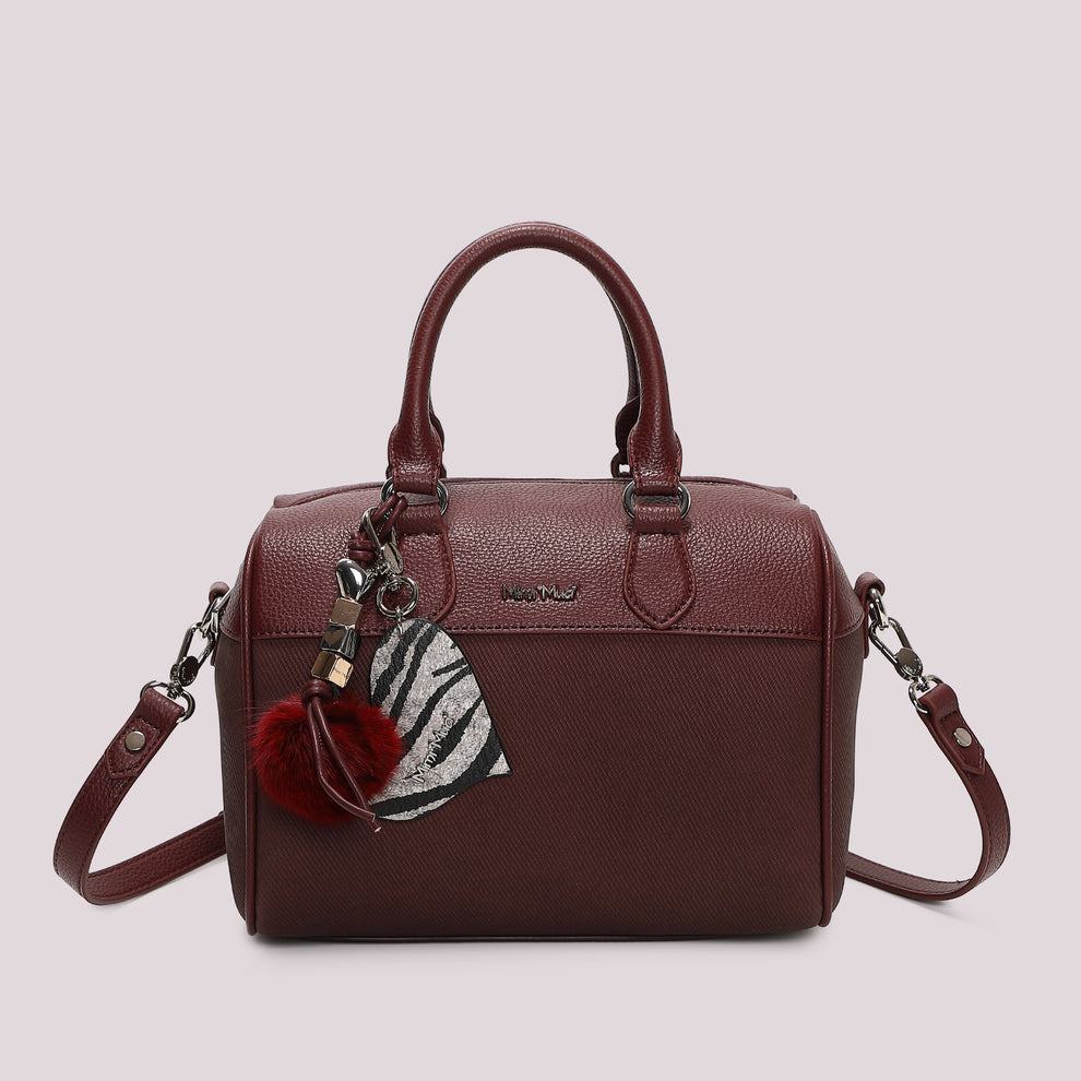 BORSA A BAULETTO CON CHARM E CUORE MIMI' MUA' COLORE PRUGNA