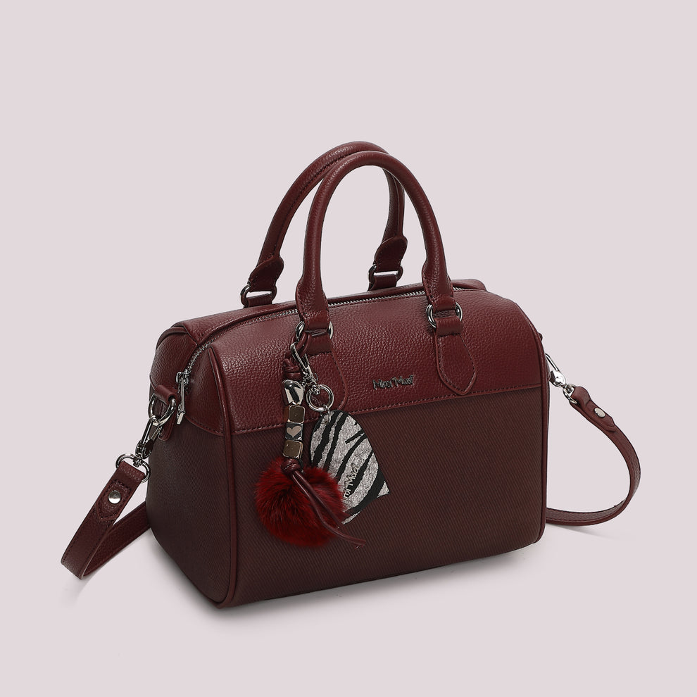 BORSA A BAULETTO CON CHARM E CUORE MIMI' MUA' COLORE PRUGNA