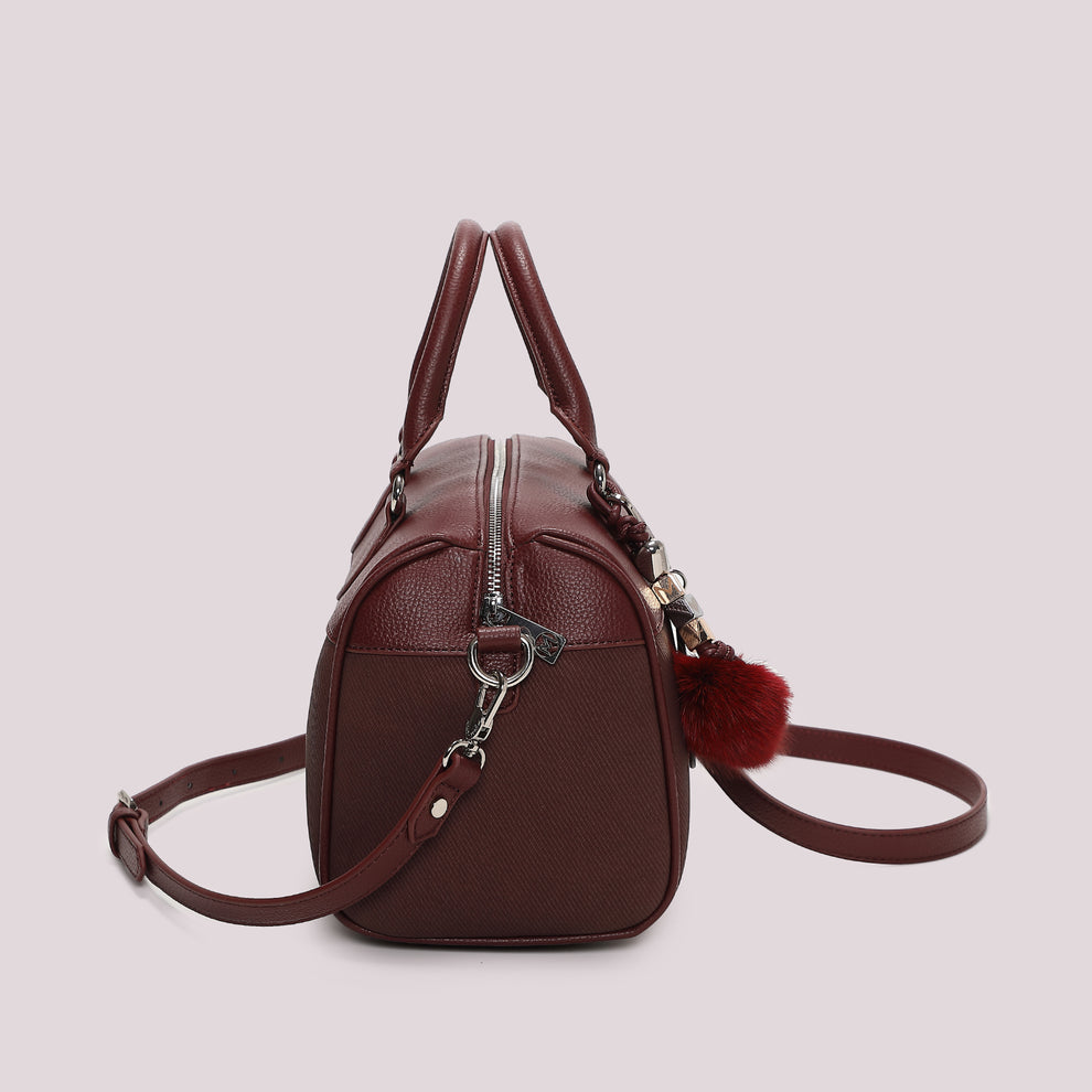 BORSA A BAULETTO CON CHARM E CUORE MIMI' MUA' COLORE PRUGNA