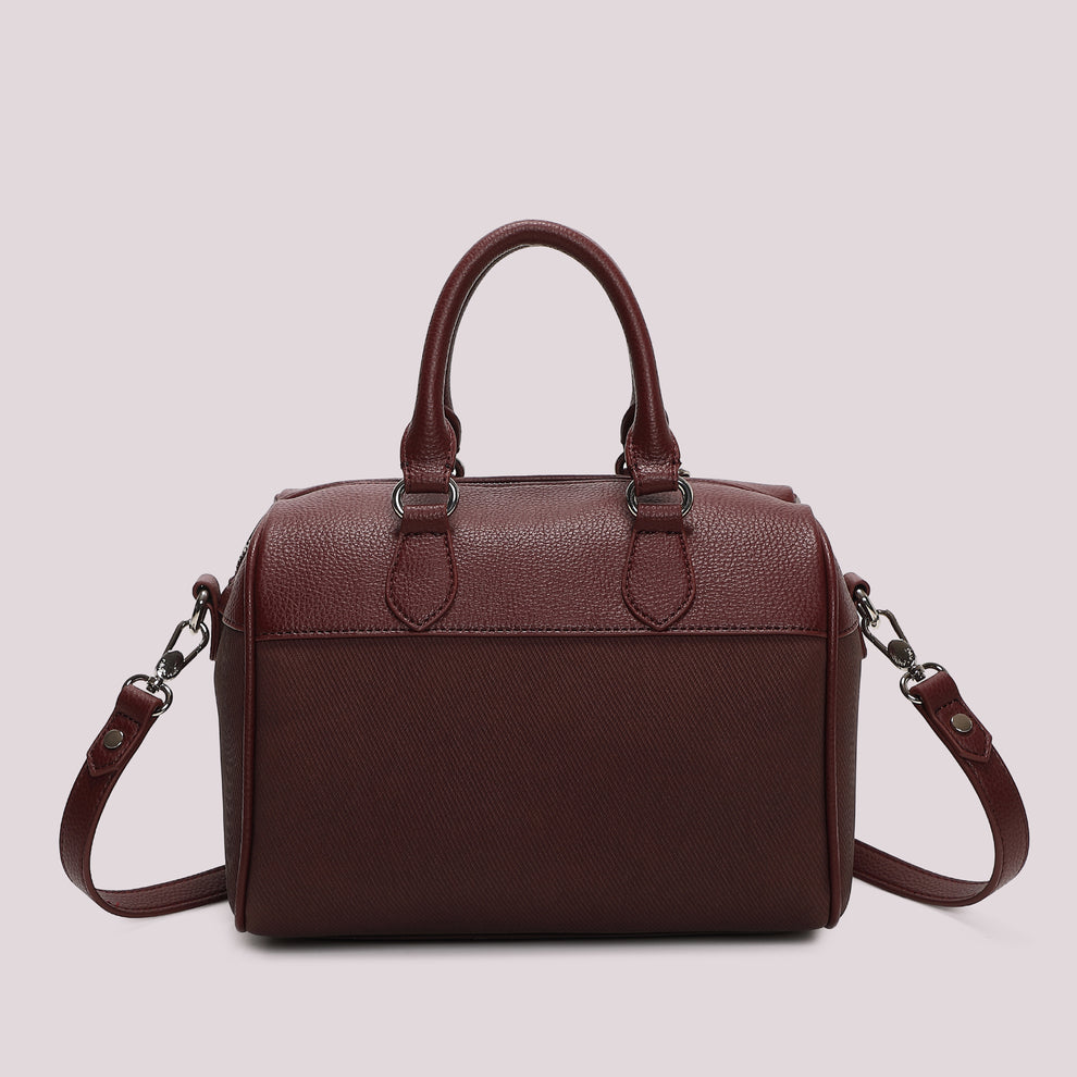 BORSA A BAULETTO CON CHARM E CUORE MIMI' MUA' COLORE PRUGNA