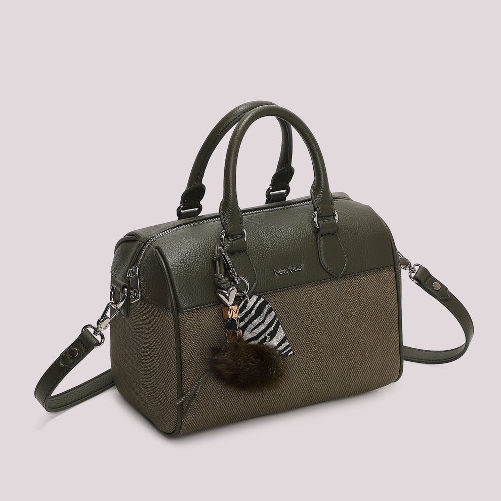 BORSA A BAULETTO CON CHARM E CUORE MIMI' MUA' COLORE VERDE MILITARE