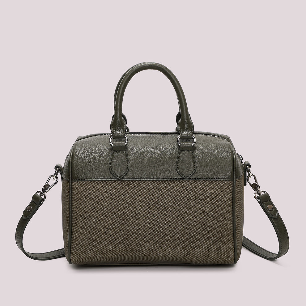 BORSA A BAULETTO CON CHARM E CUORE MIMI' MUA' COLORE VERDE MILITARE
