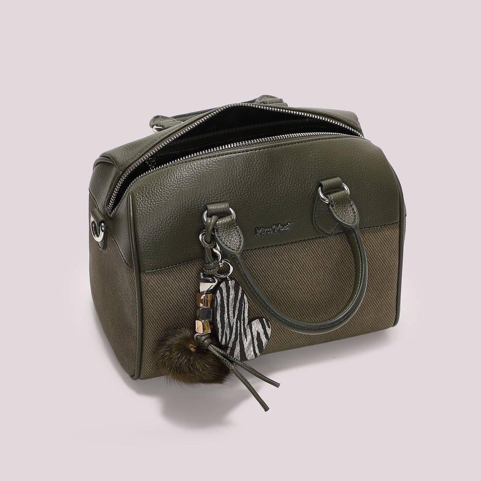 BORSA A BAULETTO CON CHARM E CUORE MIMI' MUA' COLORE VERDE MILITARE