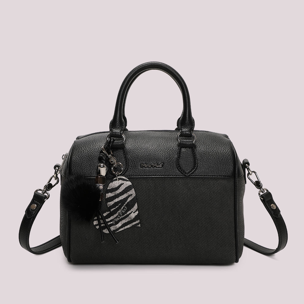 BORSA BAULETTO CON CHARM E CUORE MIMI' MUA' COLORE NERO