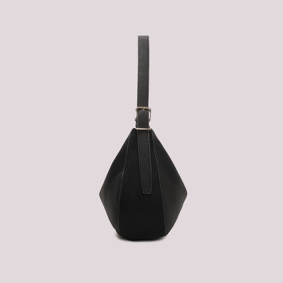 BORSA  A SPALLA CON FIANCHI EFFETTO CAMOSCIO MIMI' MUA' COLORE NERO
