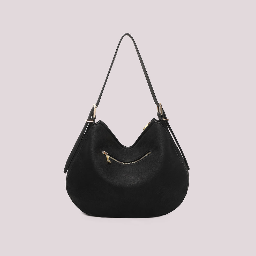 BORSA  A SPALLA CON FIANCHI EFFETTO CAMOSCIO MIMI' MUA' COLORE NERO