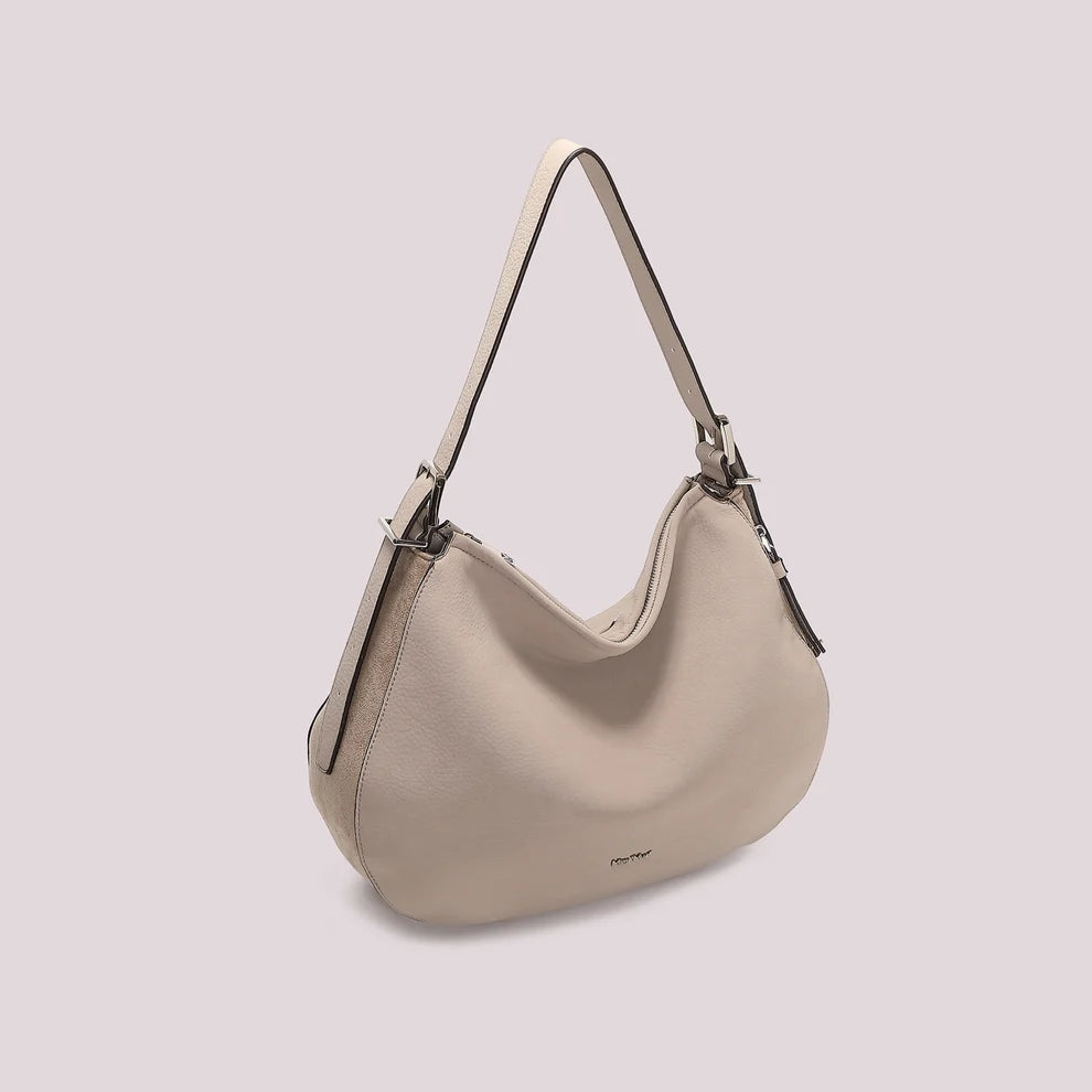 BORSA A SPALLA CON FIANCHI EFFETTO CAMSOCIO MIMI' MUA' COLORE BEIGE