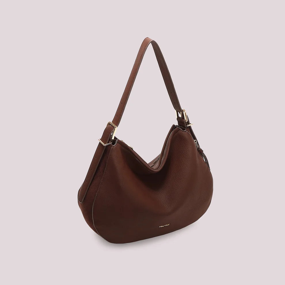 BORSA A SPALLA CON FIANCHI EFFETTO CAMOSCIO COLORE MORO