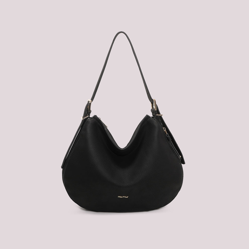 BORSA  A SPALLA CON FIANCHI EFFETTO CAMOSCIO MIMI' MUA' COLORE NERO