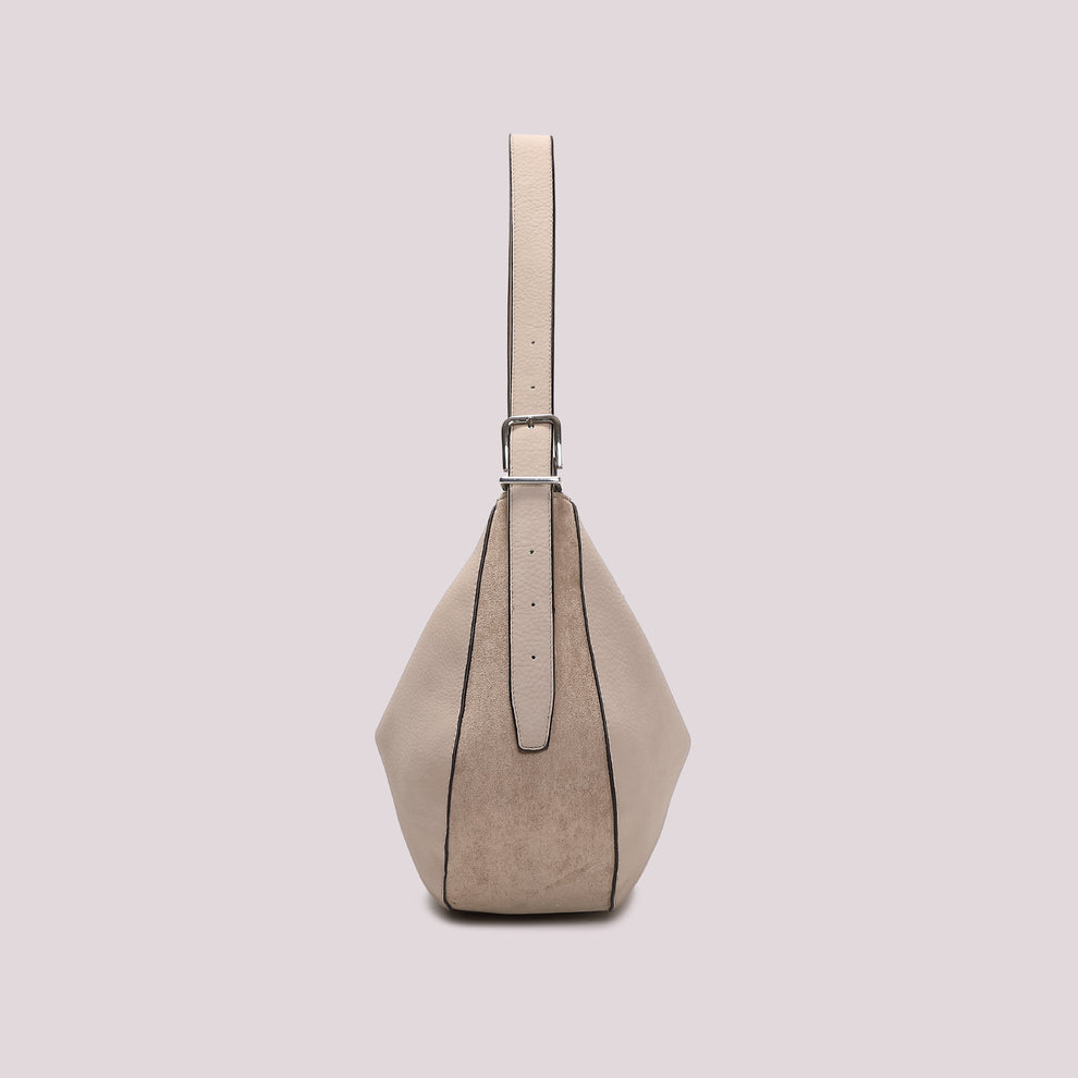 BORSA A SPALLA CON FIANCHI EFFETTO CAMSOCIO MIMI' MUA' COLORE BEIGE