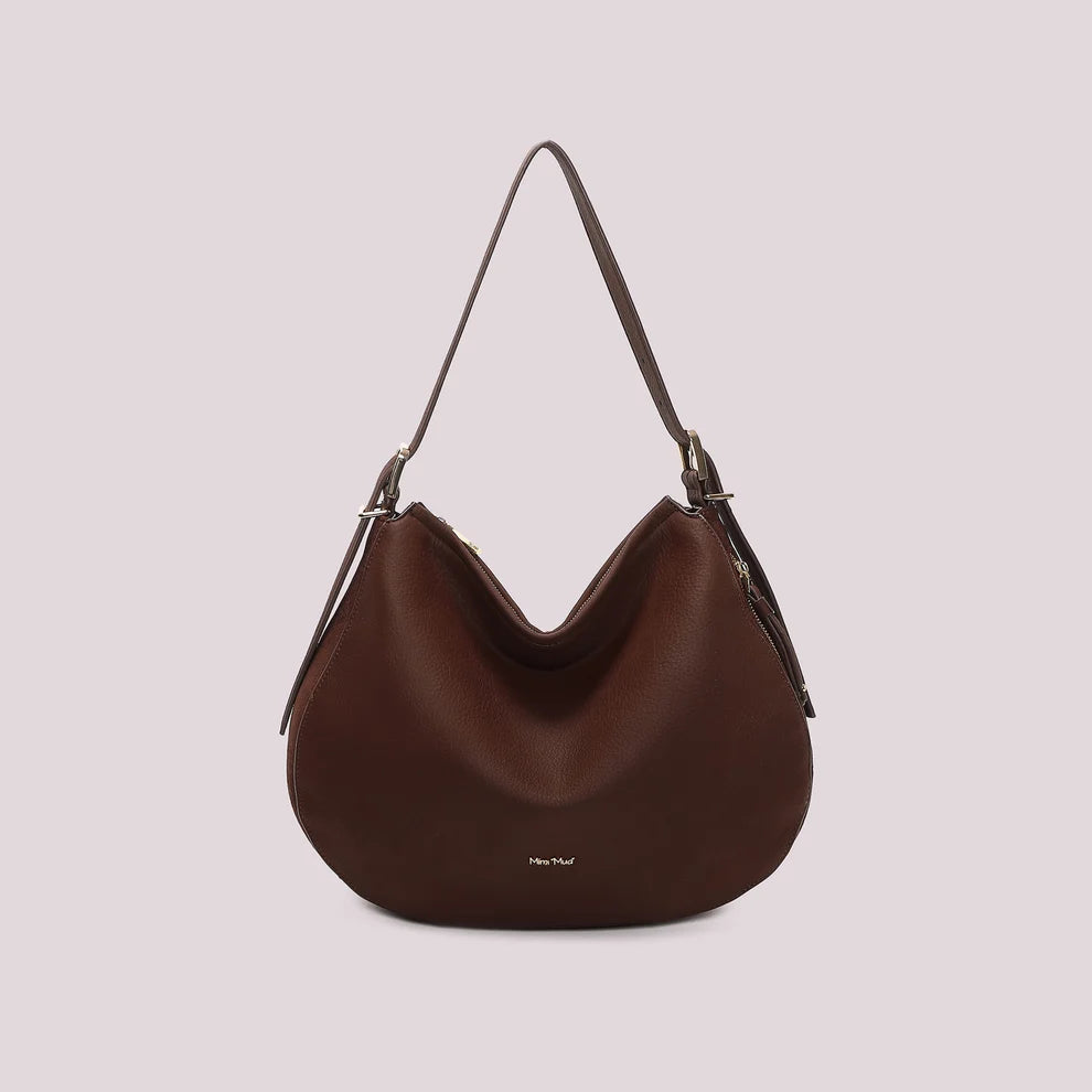 BORSA A SPALLA CON FIANCHI EFFETTO CAMOSCIO COLORE MORO