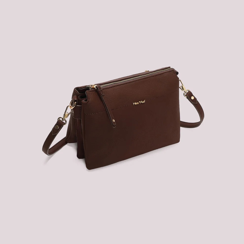 BORSA A TRACOLLA COLORE MORO MIMI' MUA' FIANCHI EFFETTO CAMOSCIO