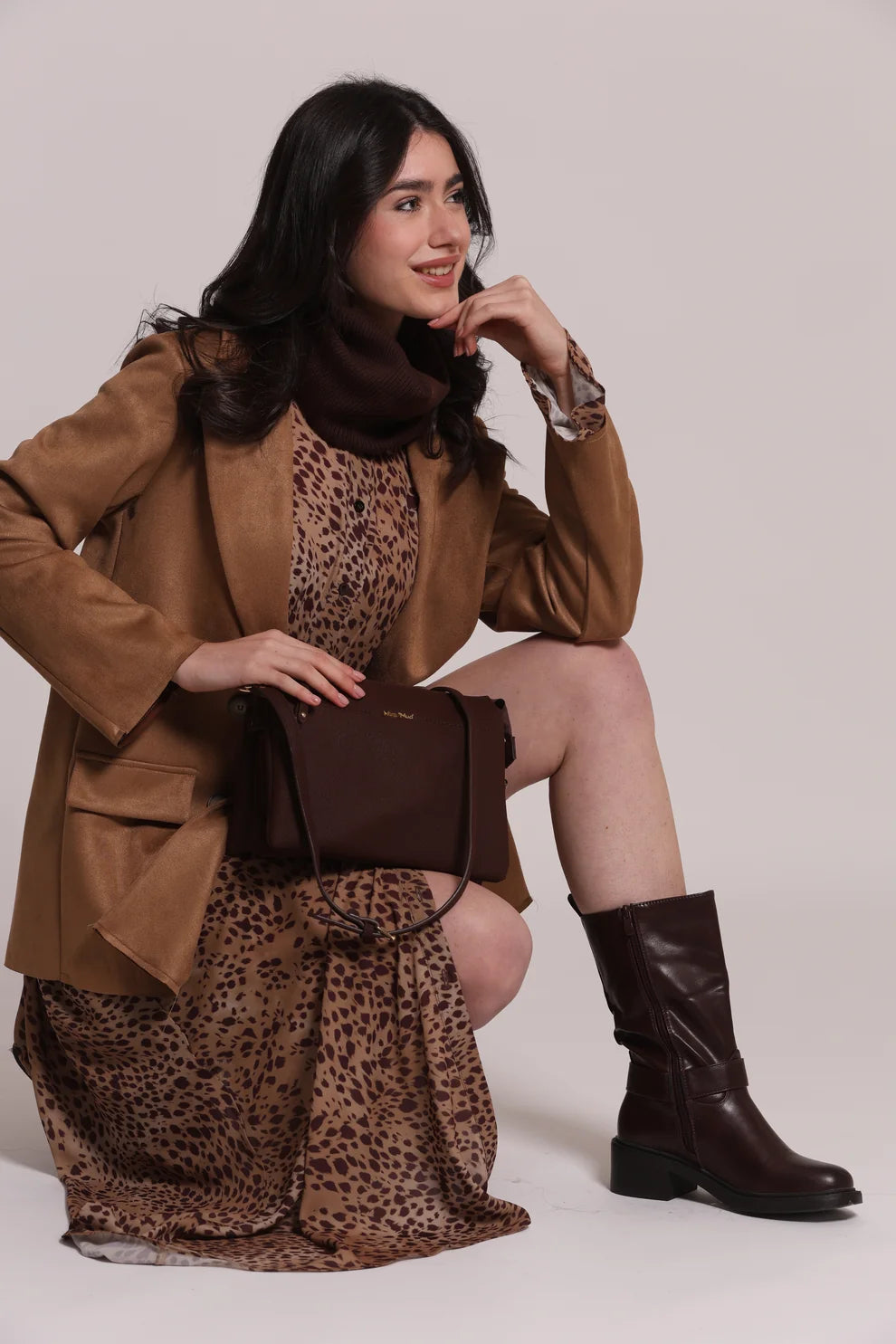 BORSA A TRACOLLA COLORE MORO MIMI' MUA' FIANCHI EFFETTO CAMOSCIO