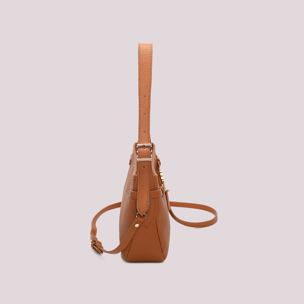 BORSA  A SPALLA CON LETTERE MIMI' MUA' COLORE CAMMELLO