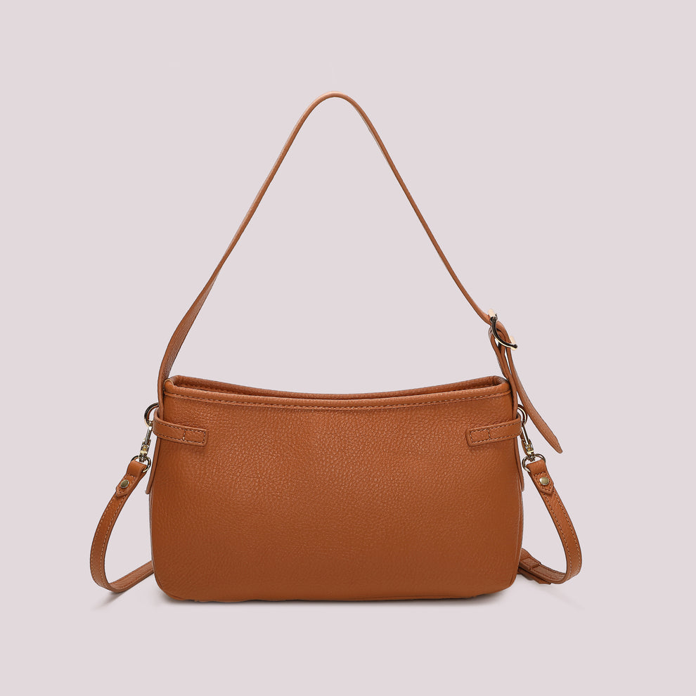 BORSA  A SPALLA CON LETTERE MIMI' MUA' COLORE CAMMELLO