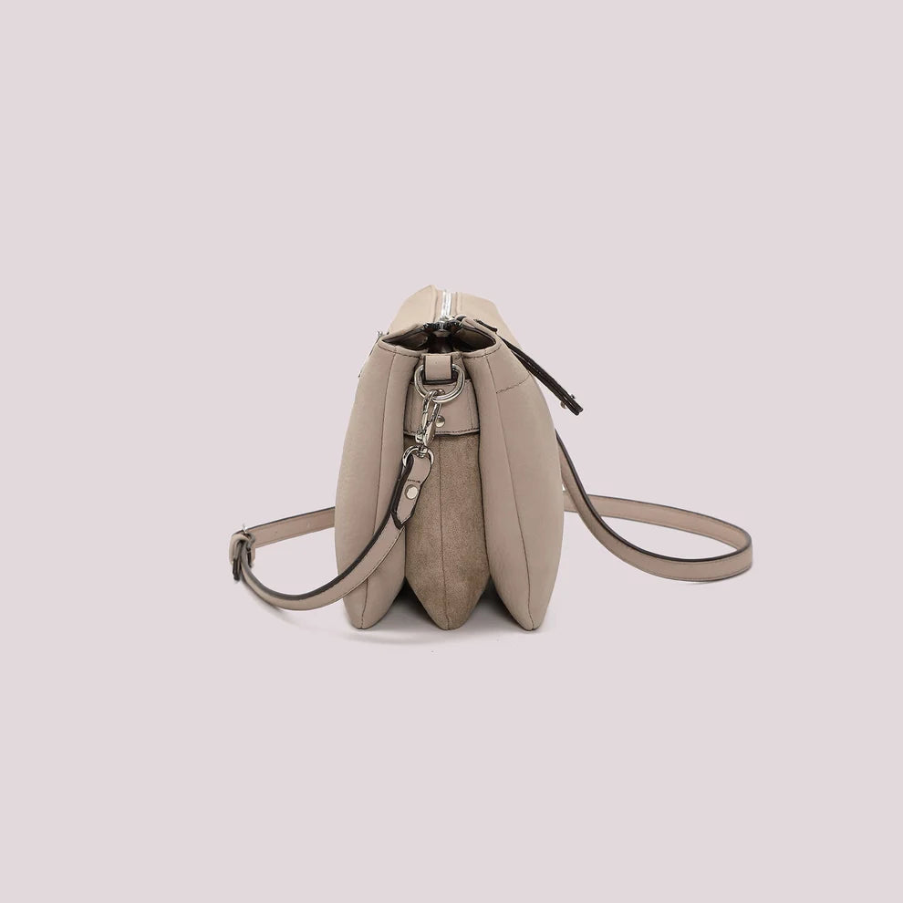 BORSA  A TRACOLLA BEIGE MIMI' MUA' FIANCHI EFFETTO CAMOSCIO