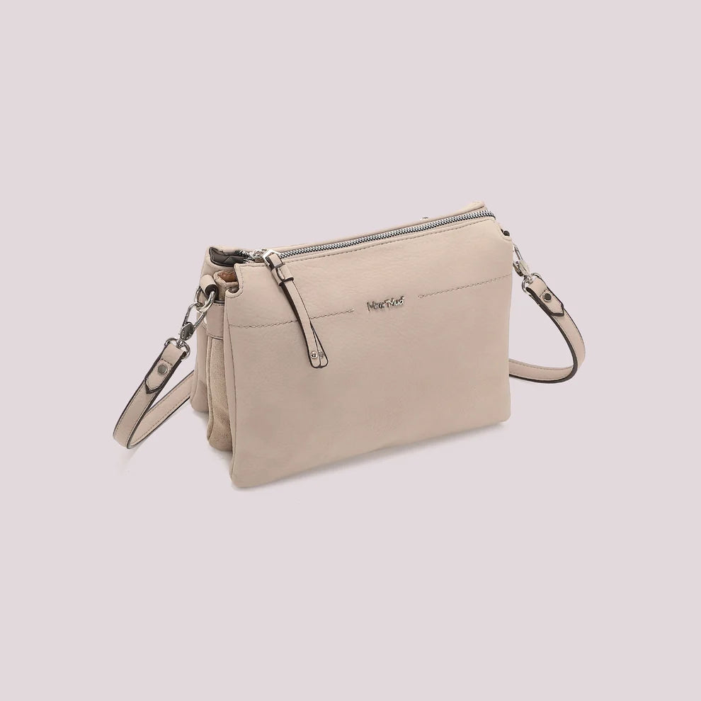 BORSA  A TRACOLLA BEIGE MIMI' MUA' FIANCHI EFFETTO CAMOSCIO
