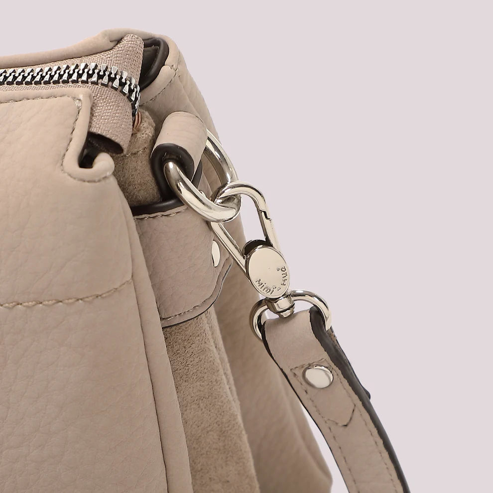 BORSA  A TRACOLLA BEIGE MIMI' MUA' FIANCHI EFFETTO CAMOSCIO