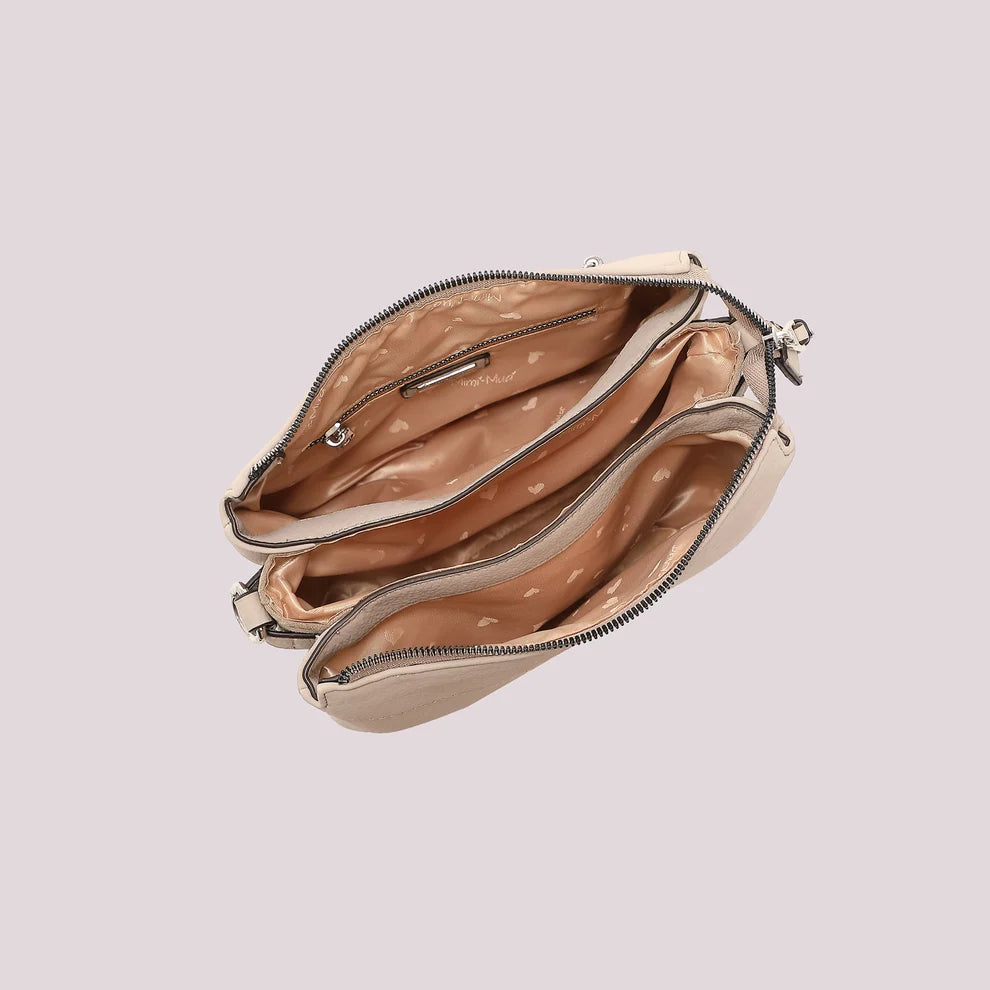 BORSA  A TRACOLLA BEIGE MIMI' MUA' FIANCHI EFFETTO CAMOSCIO