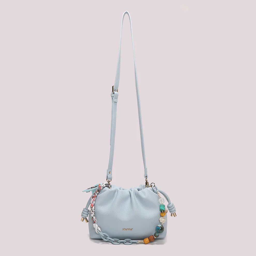 BORSA A TRACOLLA CON FOULARD COLORE CELESTE