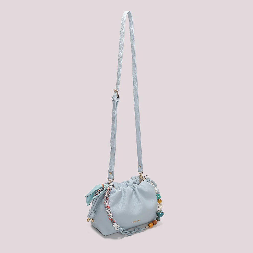 BORSA A TRACOLLA CON FOULARD COLORE CELESTE