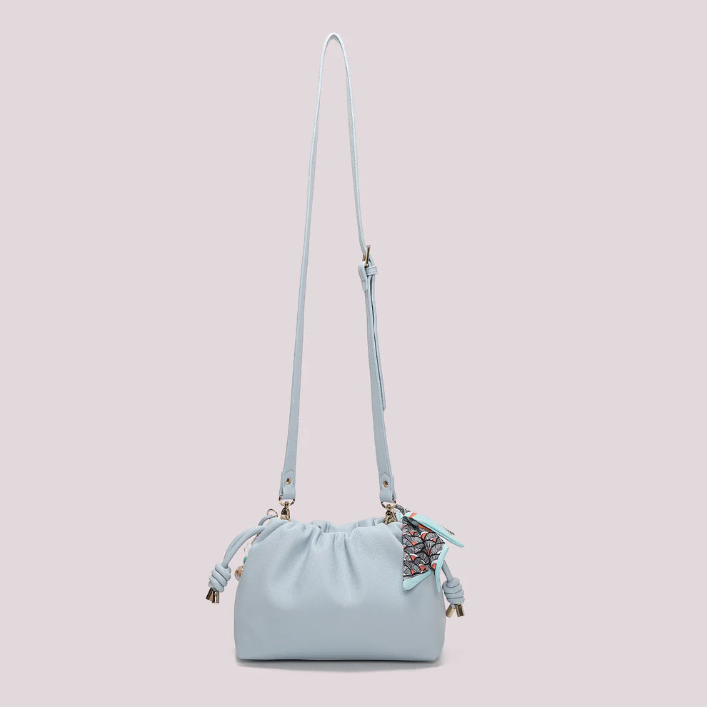 BORSA A TRACOLLA CON FOULARD COLORE CELESTE