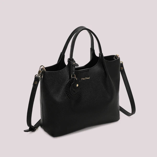 BORSA  A MANO NERA CON CHARM FIORE MIMI' MUA'