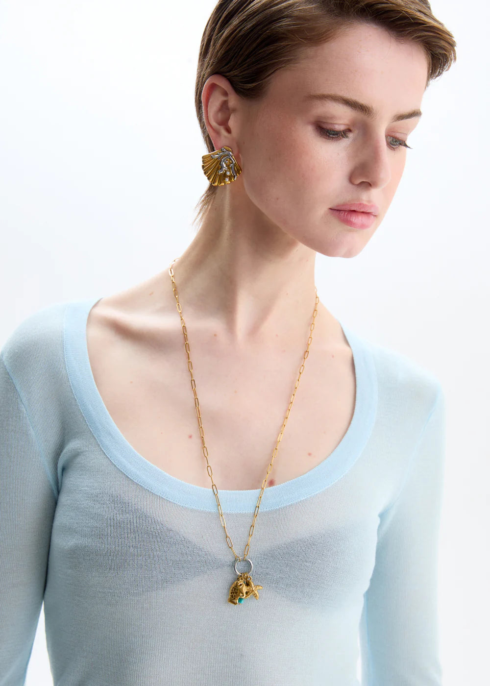COLLANA CHAIN PERLINE E PESCI NALI
