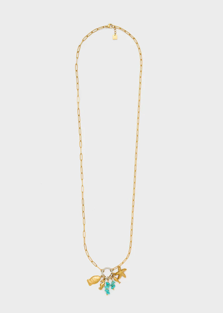 COLLANA CHAIN PERLINE E PESCI NALI