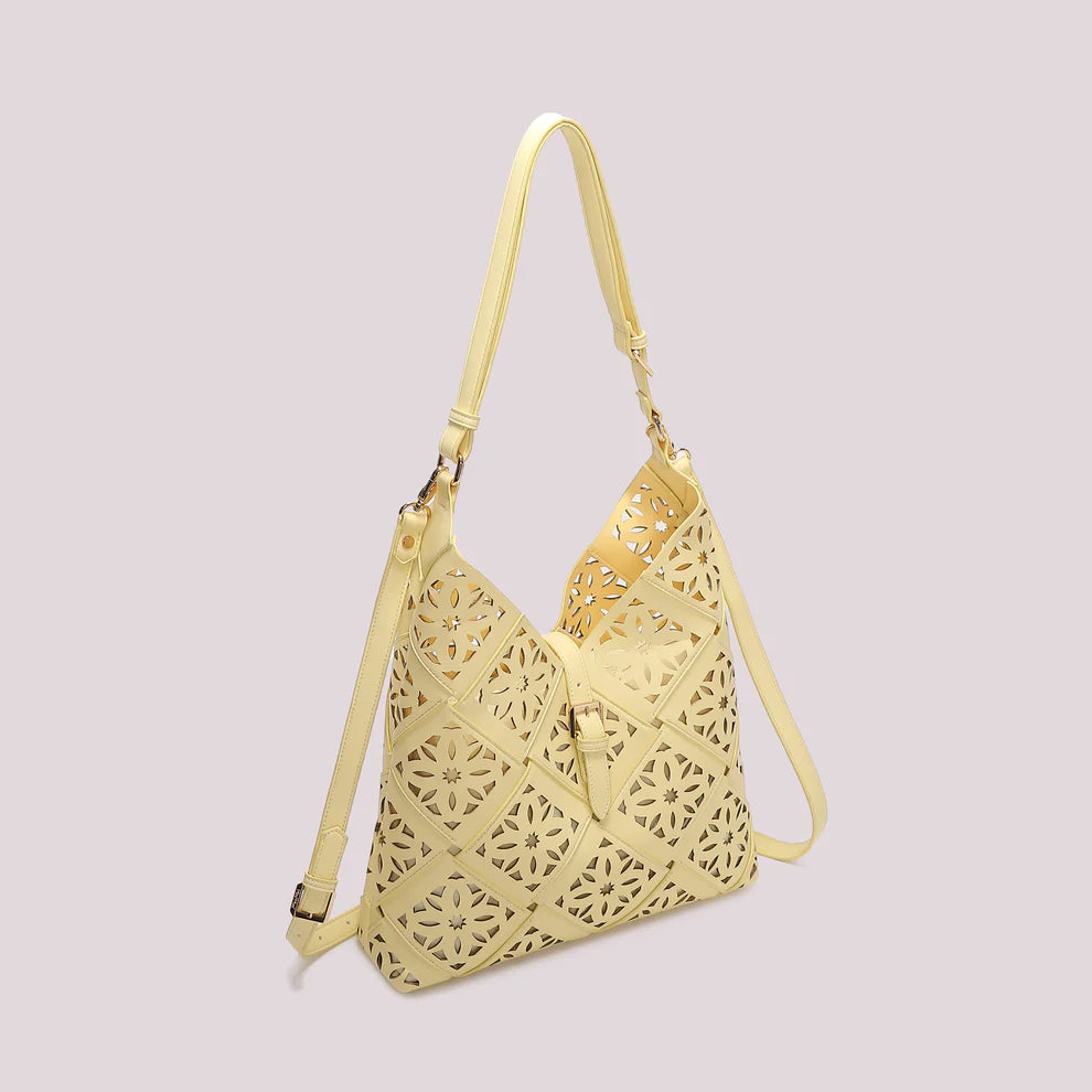 BORSA A SPALLA MIMI' MUA' TRAFORATA COLORE GIALLO