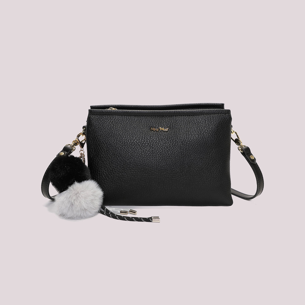 BORSA A TRACOLLA  MIMI' MUA' COLORE NERO  CON DETTAGLIO APPESO