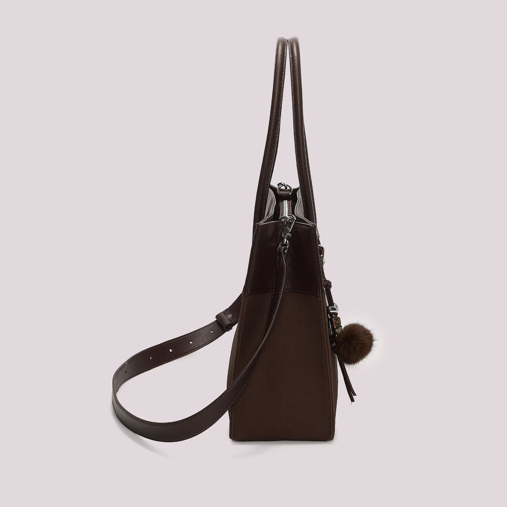 BORSA TOTE  CON CHARM CUORE MIMI' MUA' COLORE MORO