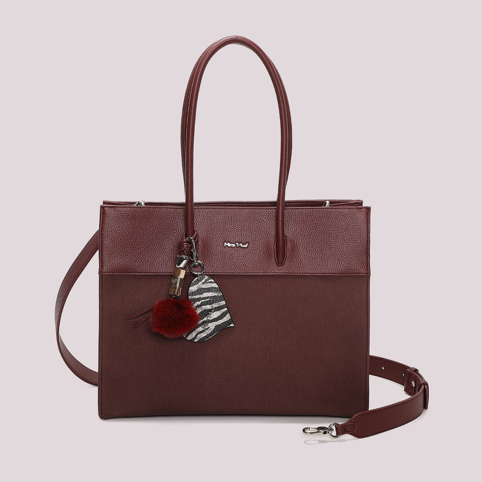 BORSA TOTE CON CHARM E CUORE MIMI' MUA' COLORE PRUGNA