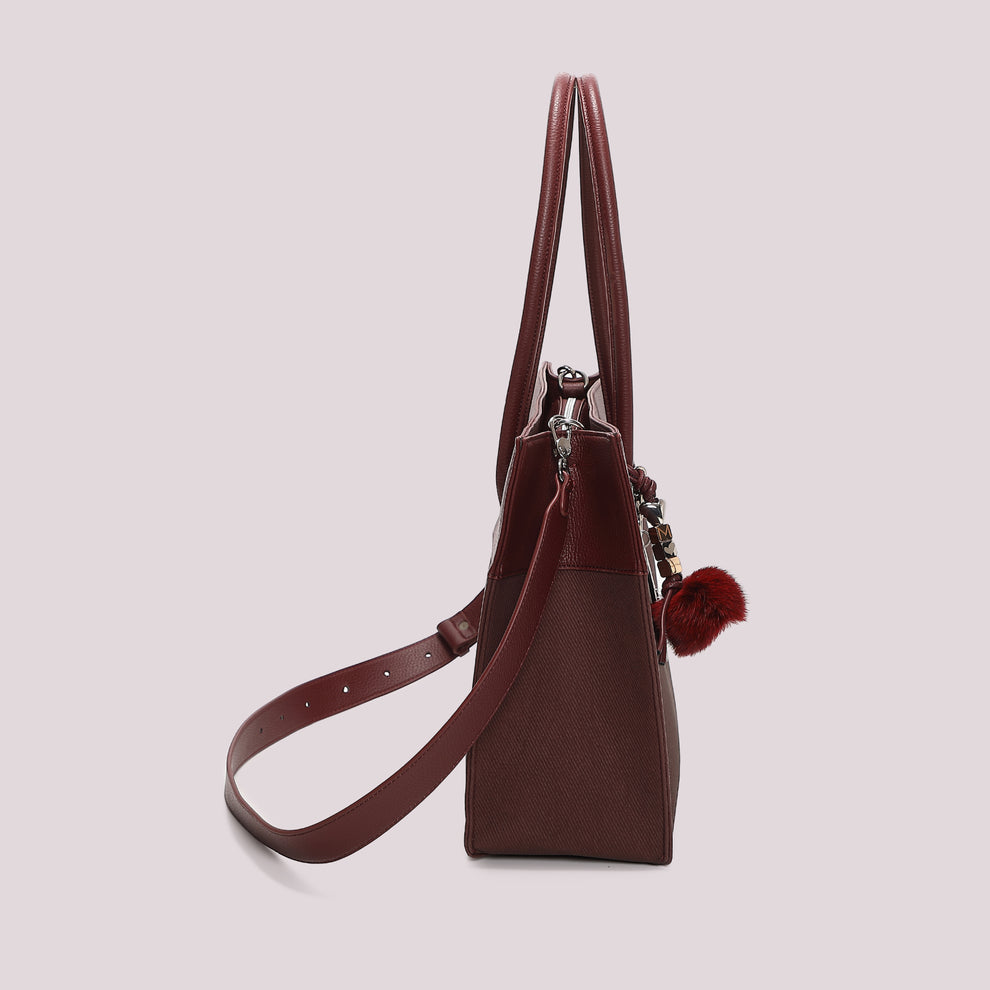 BORSA TOTE CON CHARM E CUORE MIMI' MUA' COLORE PRUGNA
