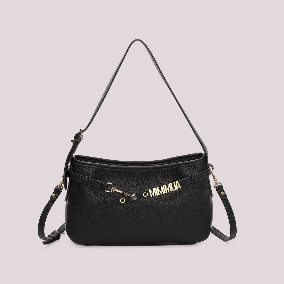 BORSA A SPALLA CON LETTERE MIMI' MUA' COLORE NERO