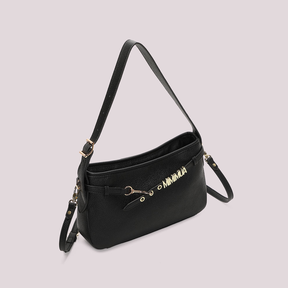 BORSA A SPALLA CON LETTERE MIMI' MUA' COLORE NERO
