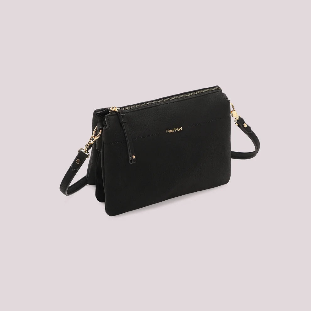 BORSA A TRACOLLA NERA MIMI' MUA' FIANCO EFFETTO CAMOSCIO