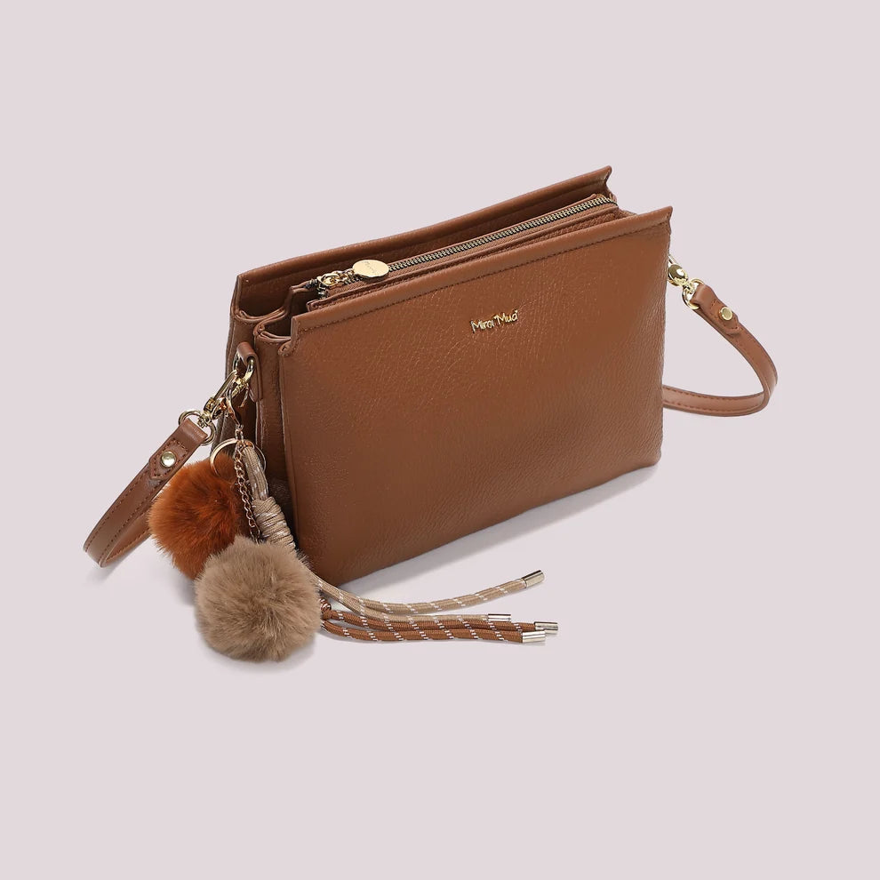 BORSA A TRACOLLA CON DETTAGLIO APPESO MIMI' MUA' COLORE CUOIO