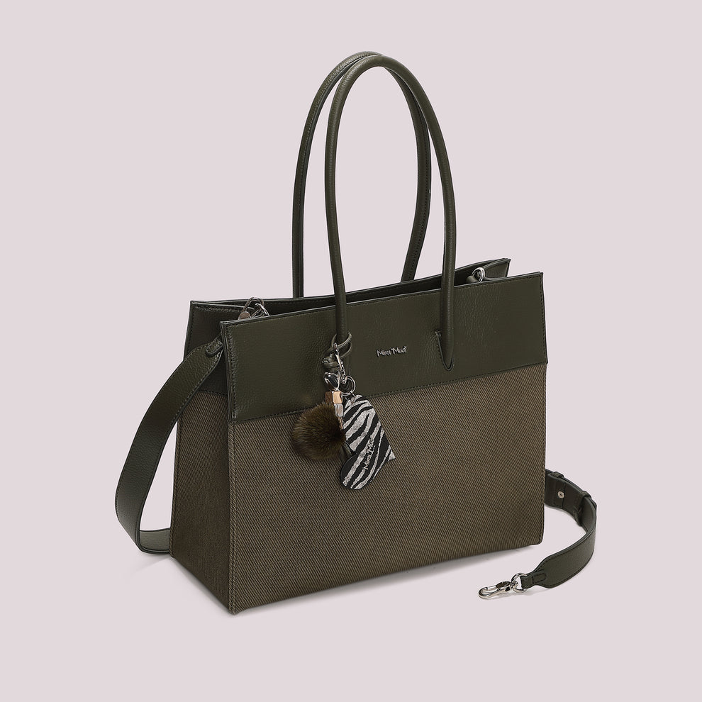 BORSA TOTE CON CHARM E CUORE MIMI' MUA' COLORE VERDE MILITARE