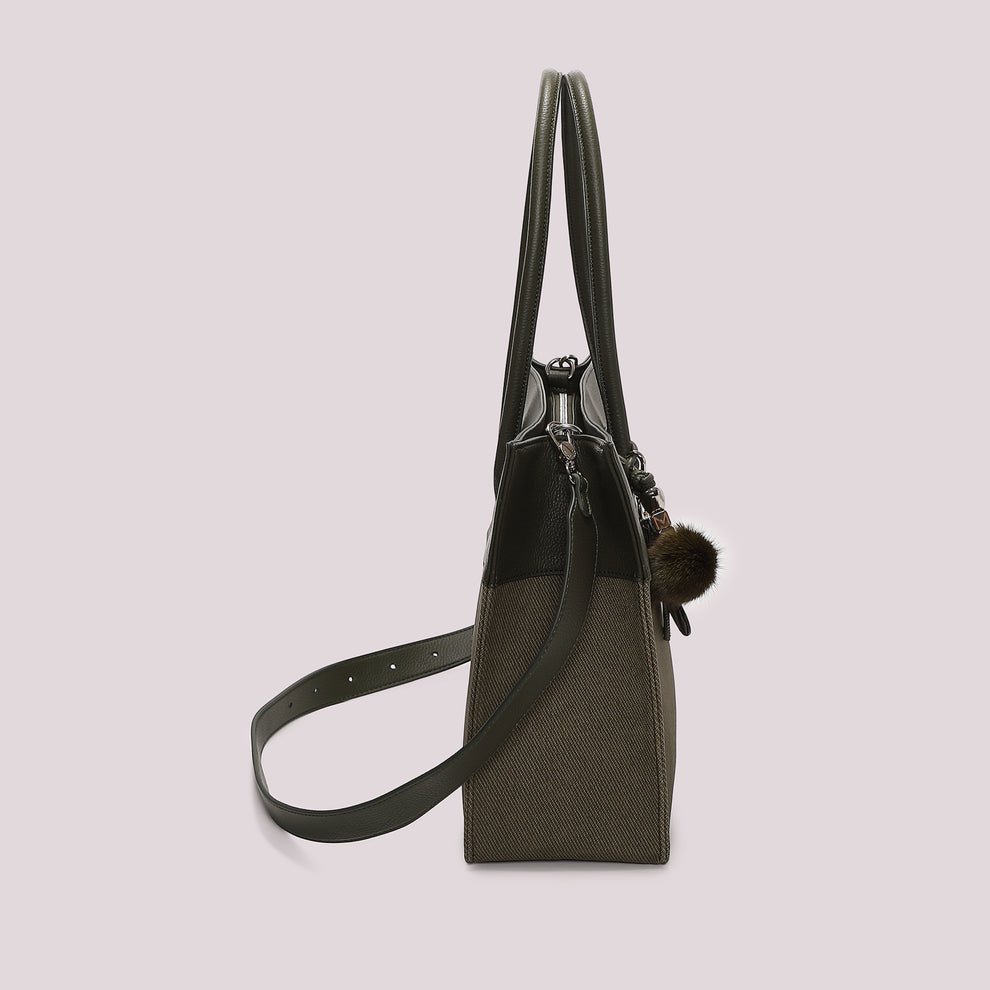 BORSA TOTE CON CHARM E CUORE MIMI' MUA' COLORE VERDE MILITARE