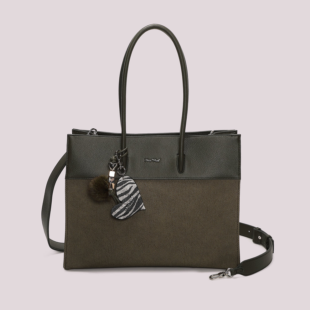 BORSA TOTE CON CHARM E CUORE MIMI' MUA' COLORE VERDE MILITARE
