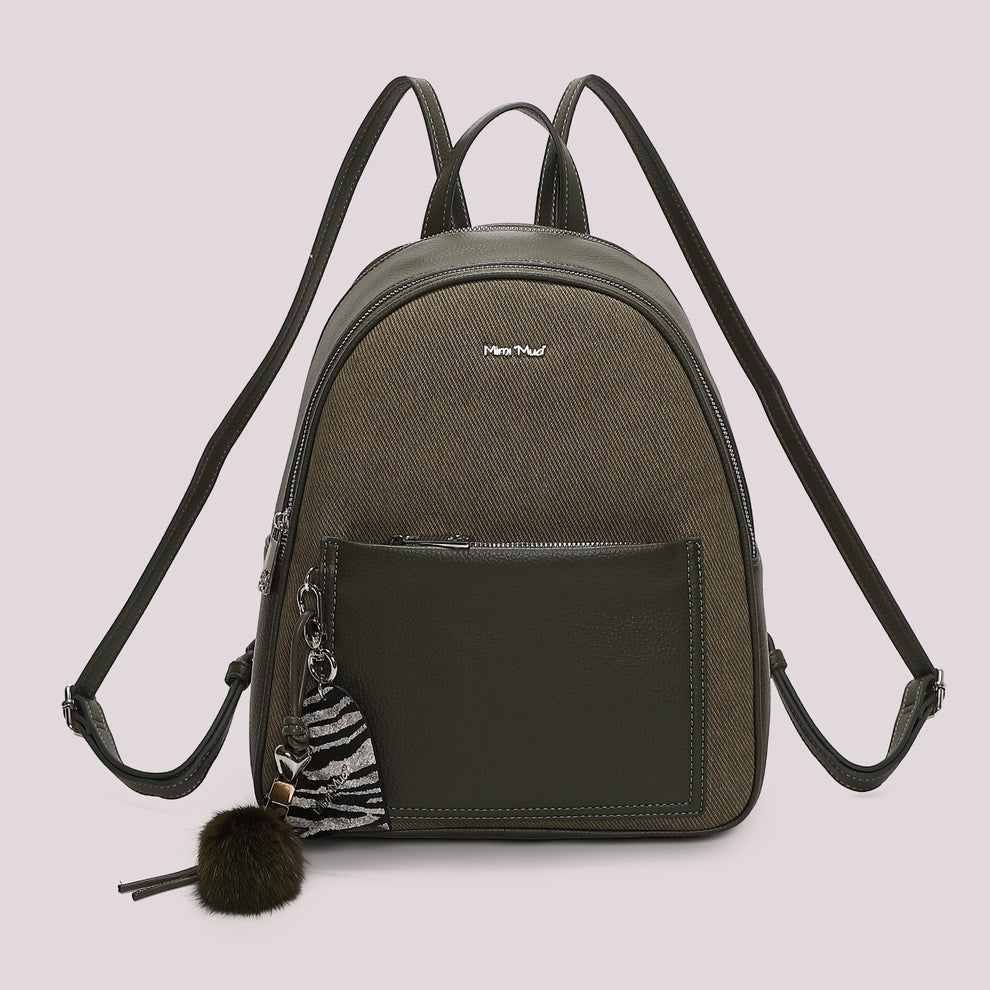 ZAINO CON CHARM E CUORE MIMI' MUA' COLORE VERDE MILITARE