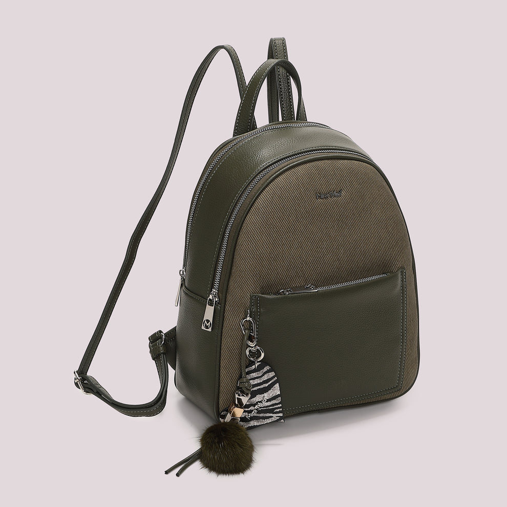 ZAINO CON CHARM E CUORE MIMI' MUA' COLORE VERDE MILITARE