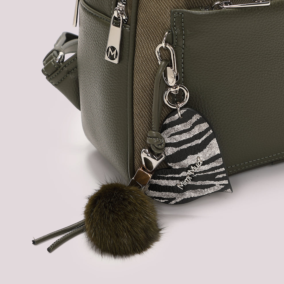 ZAINO CON CHARM E CUORE MIMI' MUA' COLORE VERDE MILITARE