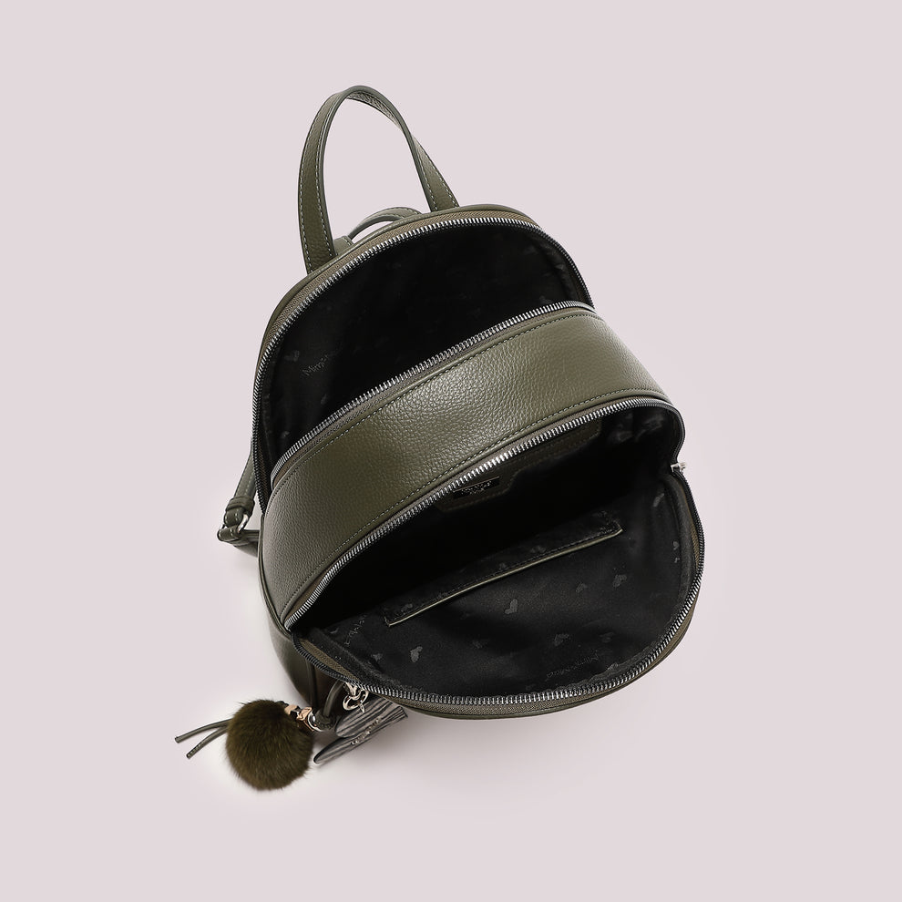 ZAINO CON CHARM E CUORE MIMI' MUA' COLORE VERDE MILITARE