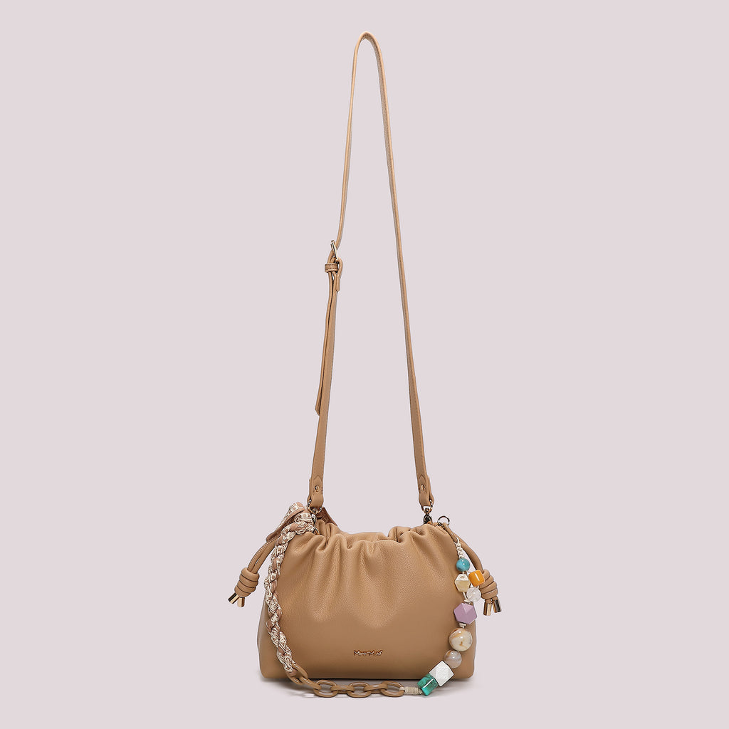 BORSA A TRACOLLA CON FOULARD COLORE TAUPE