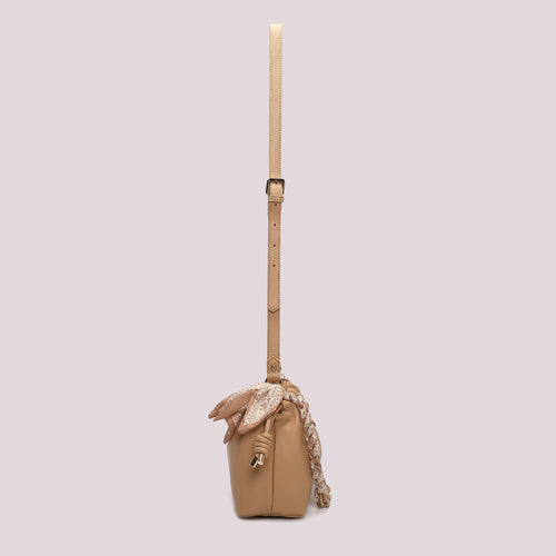 BORSA A TRACOLLA CON FOULARD COLORE TAUPE
