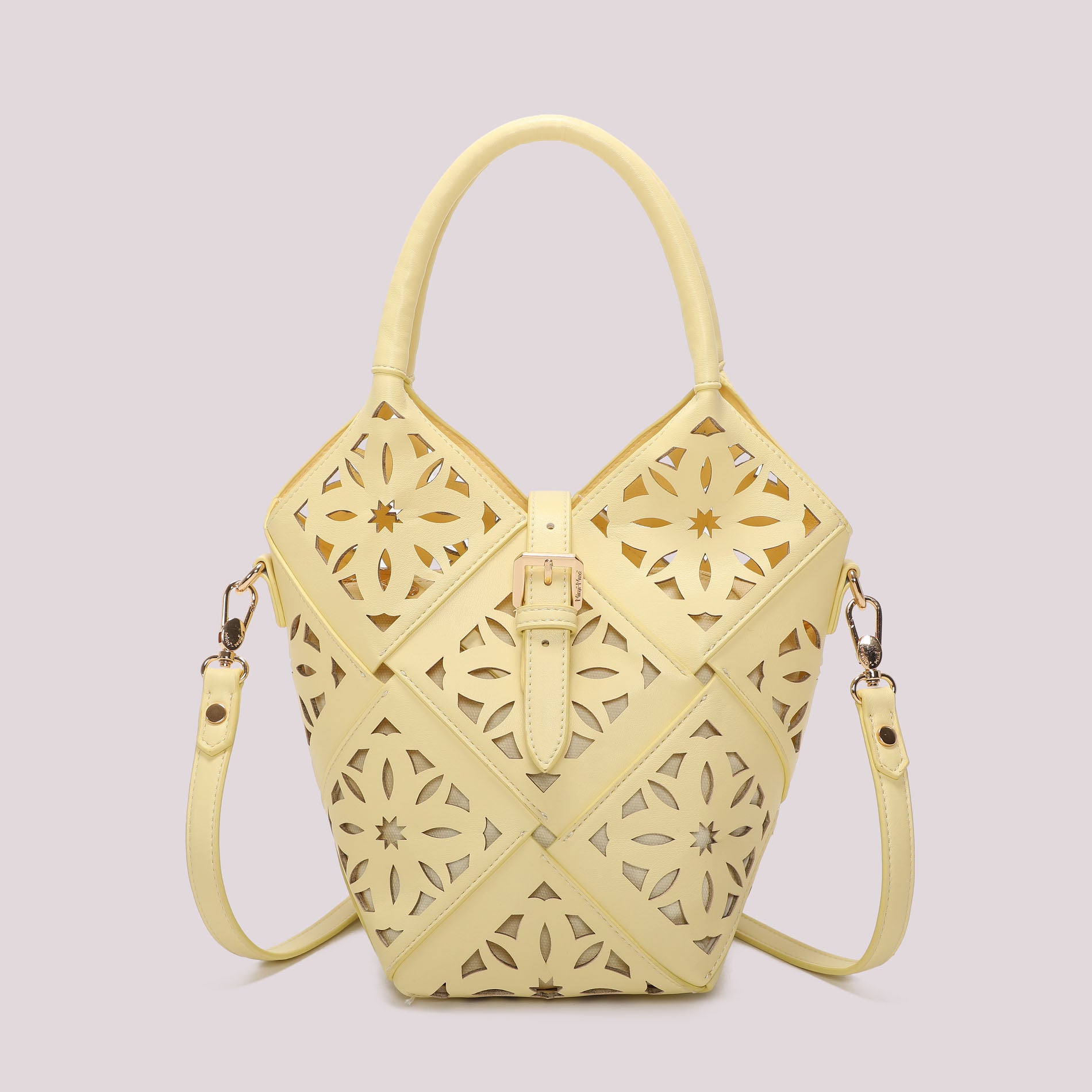 BORSA A TRACOLLA CON MOTIVO TRAFORATO COLORE GIALLO