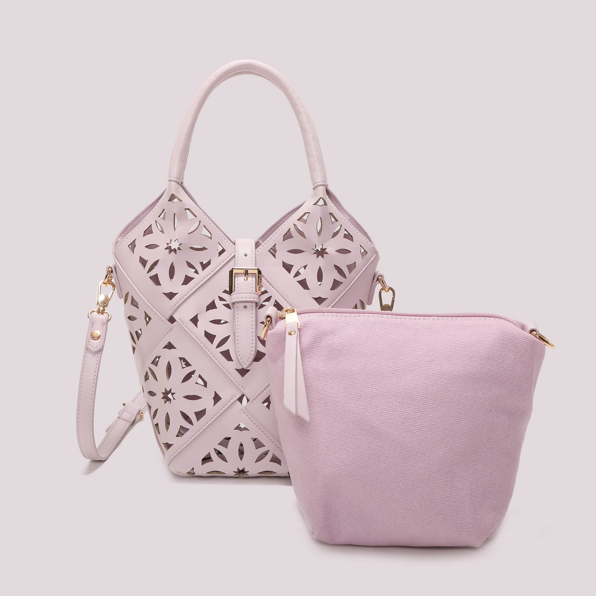 BORSA A TRACOLLA MOTIVO TRAFORATO COLORE LILLA
